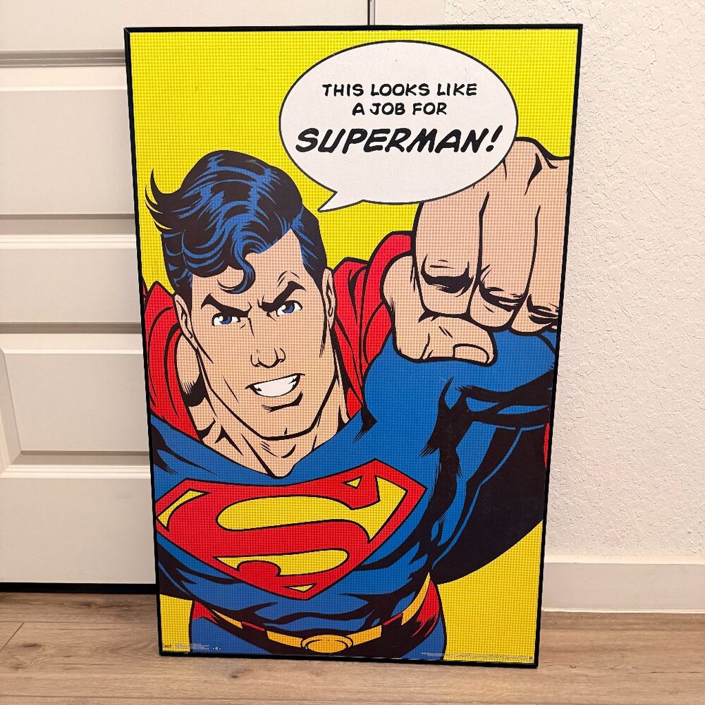 DC Comics "This Looks Like A Job For Superman" Framed Canvas 34X22.5 x 1.5